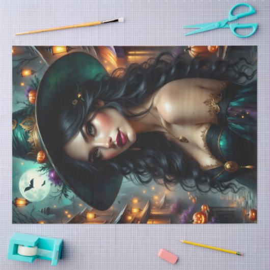 Lantaarn-Lit Halloween Witch met pompoenen en Goth Tissuepapier (Craft)