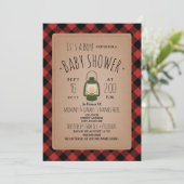 Lantaarn Lumberjack Plaid Baby shower Invitation Kaart (Staand voorkant)