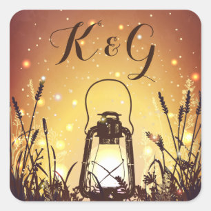 Lantaarn met Fireflies Wedding Monogram Vierkante Sticker