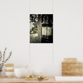 Lantaarn met ouderdomskracht op een bakstenen muur poster (Keuken)