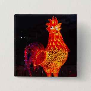 Lantaarn met symbool van de haan in de dierenriem vierkante button 5,1 cm