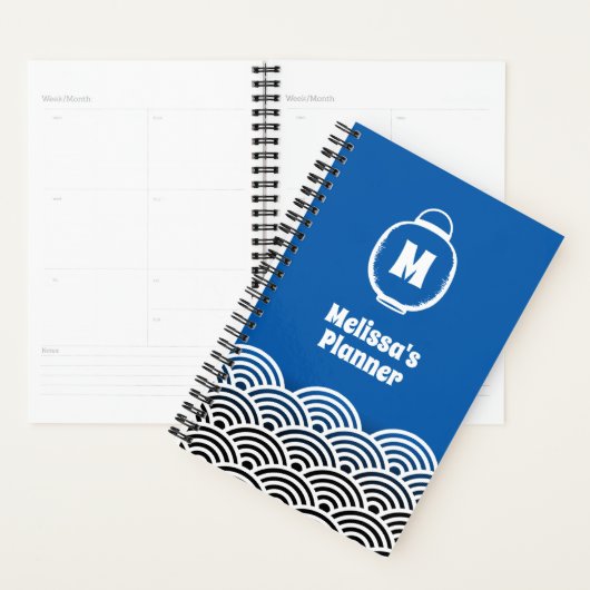 Lantaarn Monogram en Japans Golfpatroon Planner (Display)