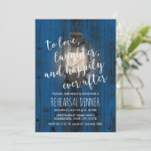 Lantaarn Navy Blue Wedding Rehearsal Dinner Kaart (Staand voorkant)