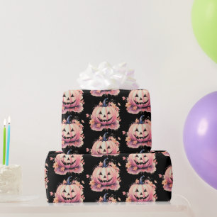 Lantaarn Oranje Bladeren Zwarte Halloween Cadeaupapier