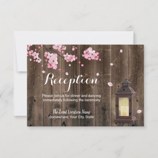  Lantaarn Pink Floral Barn Wedding Reception Kaart (Voorkant)