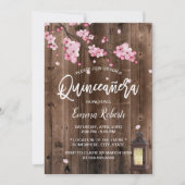  Lantaarn Pink Floral Barn Wood Quinceanera Kaart (Voorkant)