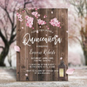 Lantaarn Pink Floral Barn Wood Quinceanera Kaart