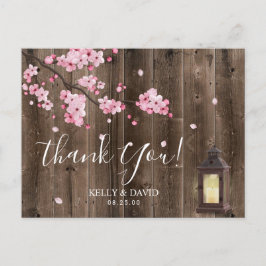 Lantaarn Roze Bloemen Huwelijk Dank u Briefkaart