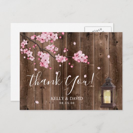 Lantaarn Roze Bloemen Huwelijk Dank u Briefkaart (Voorkant / Achterkant)