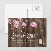 Lantaarn Roze Floral Wedding Save the Date Aankondigingskaart (Voorkant / Achterkant)