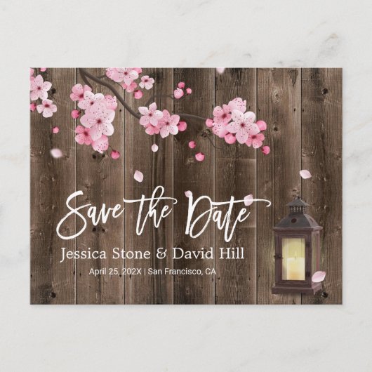 Lantaarn Roze Floral Wedding Save the Date Aankondigingskaart (Voorkant)
