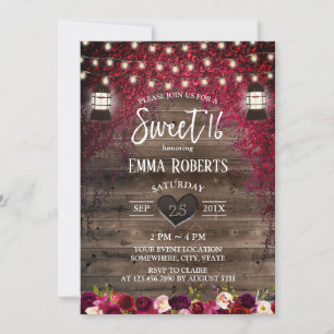  Lantaarn Rustic Autumn Red Floral Sweet 16 Kaart