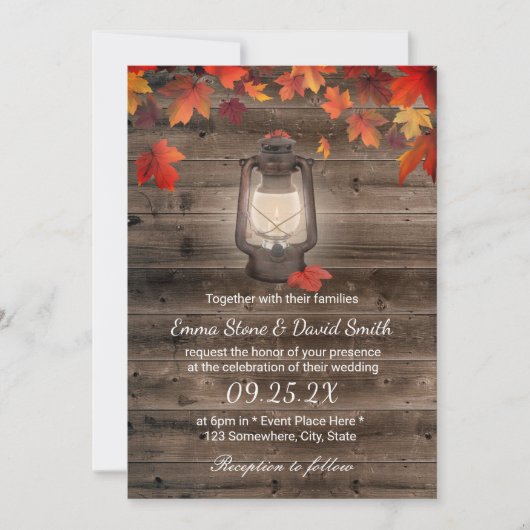  Lantaarn Rustic Barn Wood - herfst Weddenschap Kaart (Voorkant)