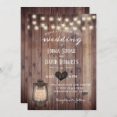  Lantaarn Rustic Barn Wood Wedding Kaart (Voorkant / Achterkant)