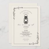  Lantaarn Rustic Botanical Black Wedding Kaart (Voorkant / Achterkant)