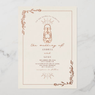 Lantaarn Rustic Botanical Wedding Folie Uitnodiging