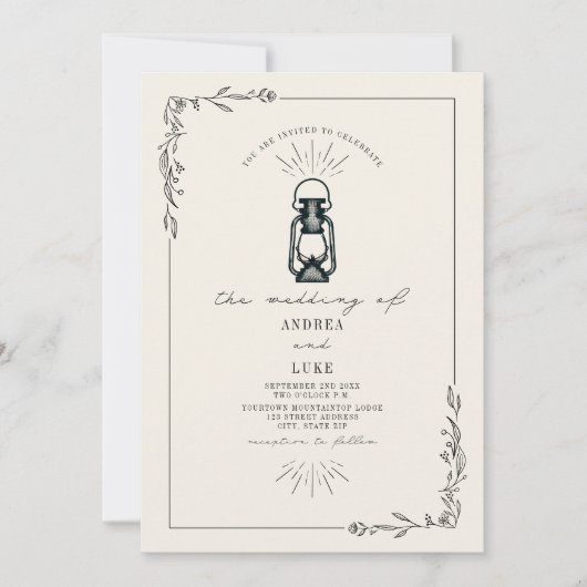 Lantaarn Rustic Botanical Wedding Kaart (Voorkant)