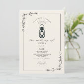  Lantaarn Rustic Botanical Wedding Kaart (Staand voorkant)