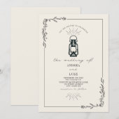  Lantaarn Rustic Botanical Wedding Kaart (Voorkant / Achterkant)