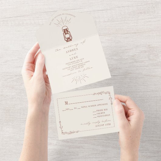  Lantaarn Rustic Floral Terracotta Wedding A All In One Uitnodiging (Afscheurbaar)