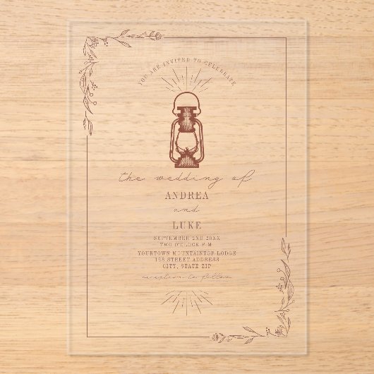  Lantaarn Rustic Floral Terracotta Wedding Acryl Uitnodigingen (Voorkant)