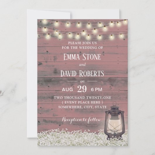  Lantaarn Rustic Pink Barn Wood Wedding Kaart (Voorkant)