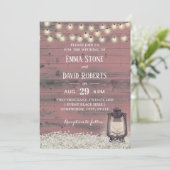  Lantaarn Rustic Pink Barn Wood Wedding Kaart (Staand voorkant)