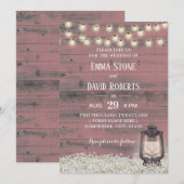  Lantaarn Rustic Pink Barn Wood Wedding Kaart (Voorkant / Achterkant)