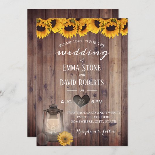  Lantaarn Rustic Sunflower Barn Wood Weddenschap Kaart (Voorkant / Achterkant)