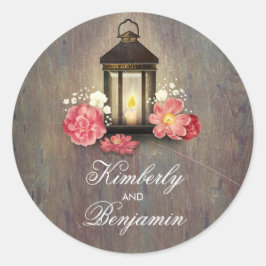  lantaarn rustieke houten schuur bruiloft ronde sticker