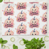 Lantaarn Sinaasappel Bladeren Wit Halloween Theedoek (Gevouwen)
