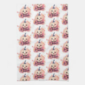 Lantaarn Sinaasappel Bladeren Wit Halloween Theedoek (Verticaal)
