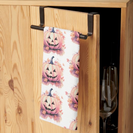 Lantaarn Sinaasappel Bladeren Wit Halloween Theedoek (Derde Gevouwen)
