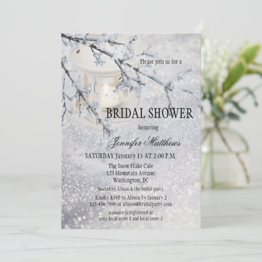 Lantaarn Sneeuw Winter Bruidsmeisje Uitnodiging (Staand voorkant)