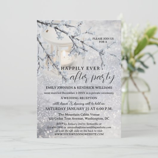 Lantaarn Sneeuw Winter Elope Trouwreceptie Alleen Kaart (Staand voorkant)