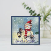  Lantaarn Sneeuwman  Feestdagenkaart (Staand voorkant)