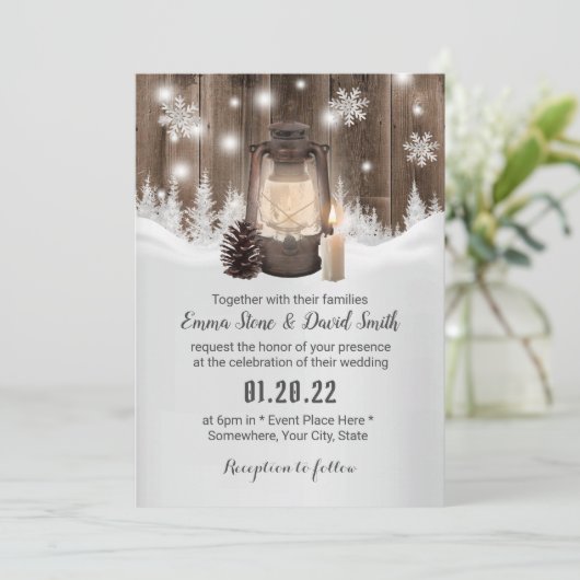  Lantaarn Snowflake Winter Wuwelijks Kaart (Staand voorkant)