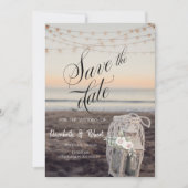 Lantaarn, Strijklichten, Bloemen, Strand sparen de Save The Date (Voorkant)