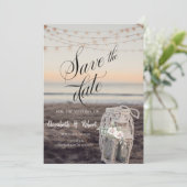 Lantaarn, Strijklichten, Bloemen, Strand sparen de Save The Date (Staand voorkant)