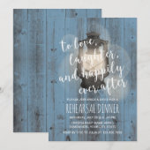 Lantaarn Stusty Blue Wood Rehearsal Dinner Kaart (Voorkant / Achterkant)