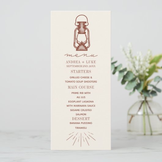  Lantaarn Terracotta Rustic Wedding Menu (Staand voorkant)