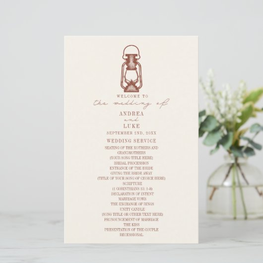 Lantaarn Terracotta Rustic Wedding Programme (Staand voorkant)