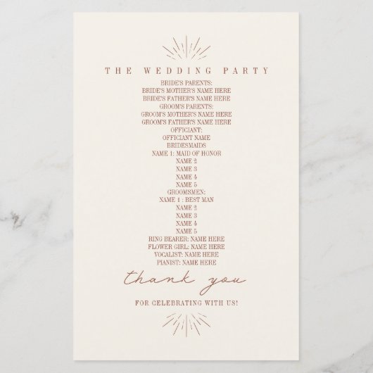  Lantaarn Terracotta Rustic Wedding Programme (Achterkant)