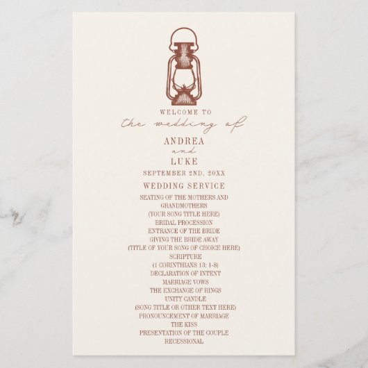  Lantaarn Terracotta Rustic Wedding Programme (Voorkant)