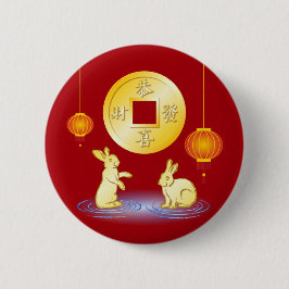 Lantaarn van het jaar van de konijn ronde button 5,7 cm