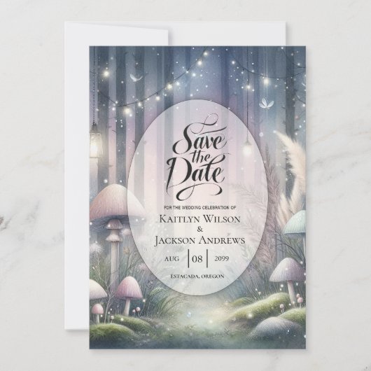 Lantaarnlicht Dromen Betoverd Bos Bruiloft Save The Date (Voorkant)