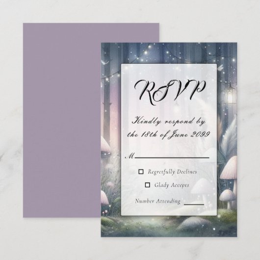 Lantaarnlicht droomt betoverd bos RSVP kaartje (Voorkant / Achterkant)