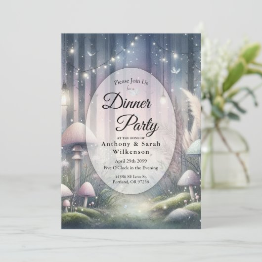 Lantaarnlight Dreams Enchanted Forest Dinner Party Kaart (Staand voorkant)