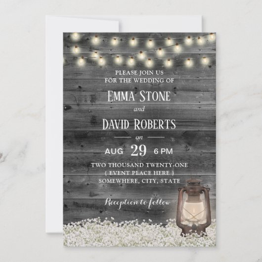  Lantaarns Baby's Breath Barn Wood Wedding Kaart (Voorkant)