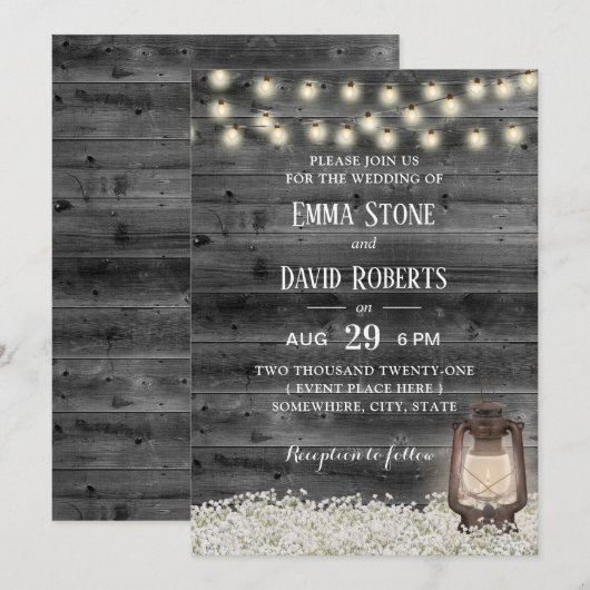  Lantaarns Baby's Breath Barn Wood Wedding Kaart (Voorkant / Achterkant)